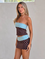 IMOGEN MINI SKIRT BROWN AND BLUE POLKA DOT