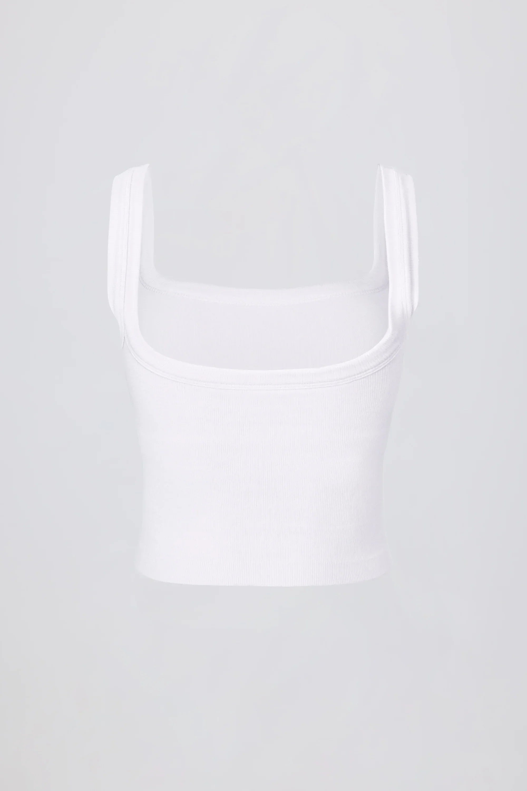 Seamless Soft Rib Square Neck Tank Top in White