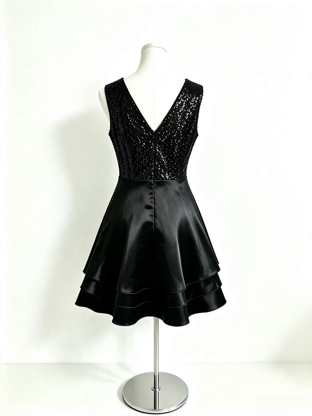 Black Sequin V-Neck Mini Dress