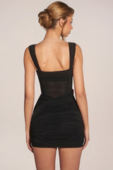 Corseted Draped Skirt Mini Dress in Black