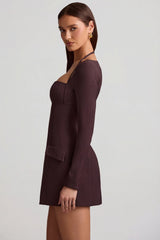 Pinstripe Structured A Line Mini Dress in Chocolate Brown