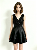 Black Sequin V-Neck Mini Dress