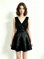 Black Sequin V-Neck Mini Dress