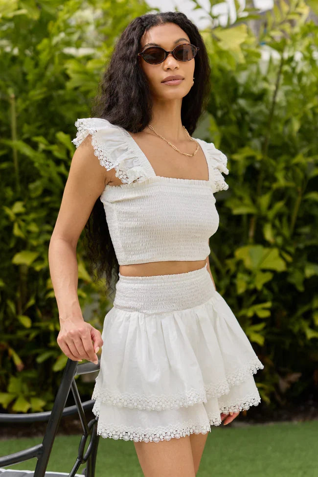 Sweet Talk White Flutter Shoulder Tank and Skort Set