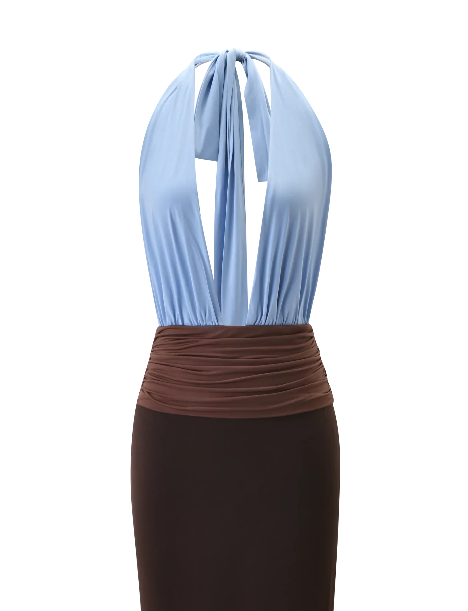 JENNI MAXI PLUNGE DRESS BLUE BROWN