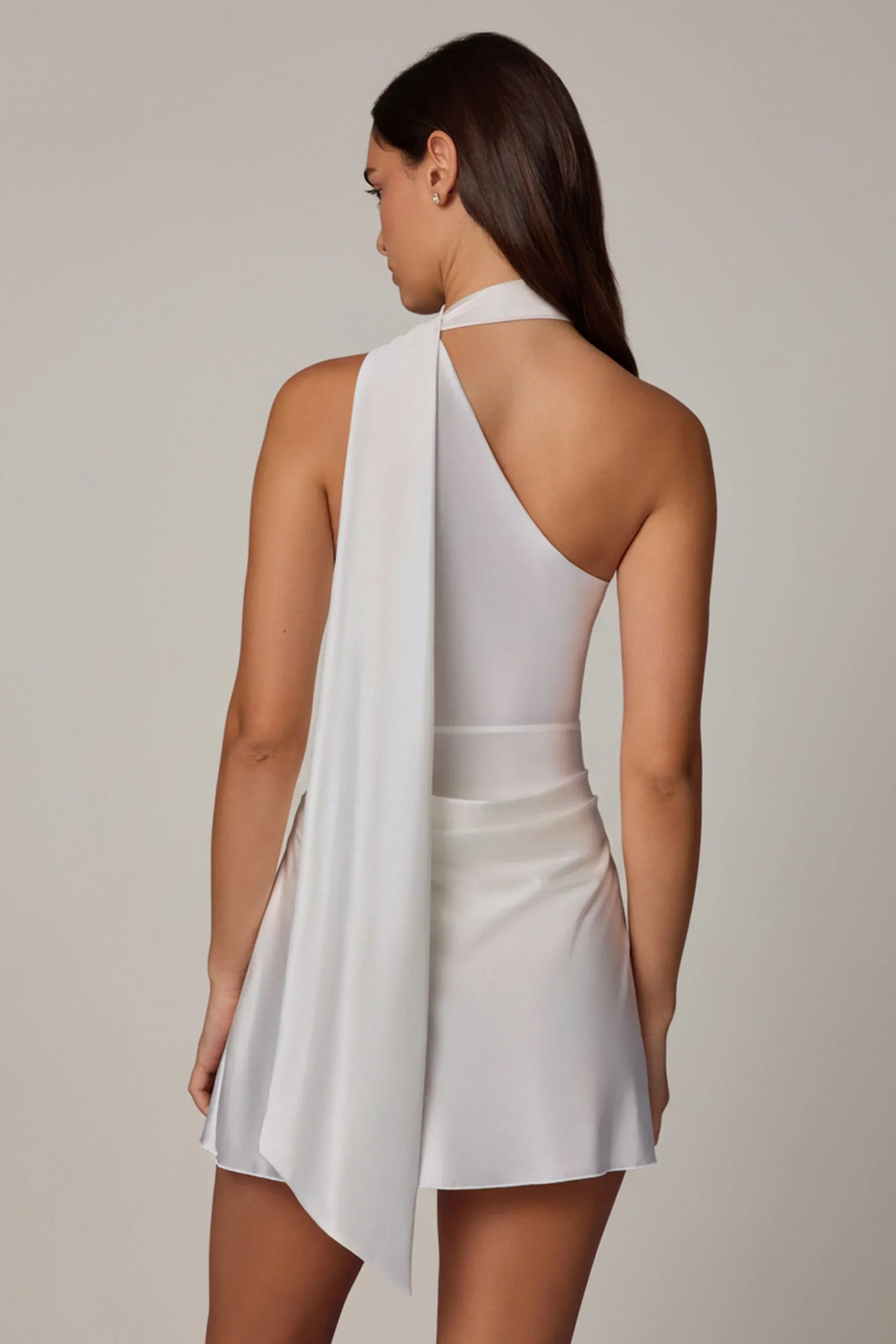 Asymmetric Scarf Detail Mini Dress in White