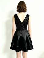 Black Sequin V-Neck Mini Dress