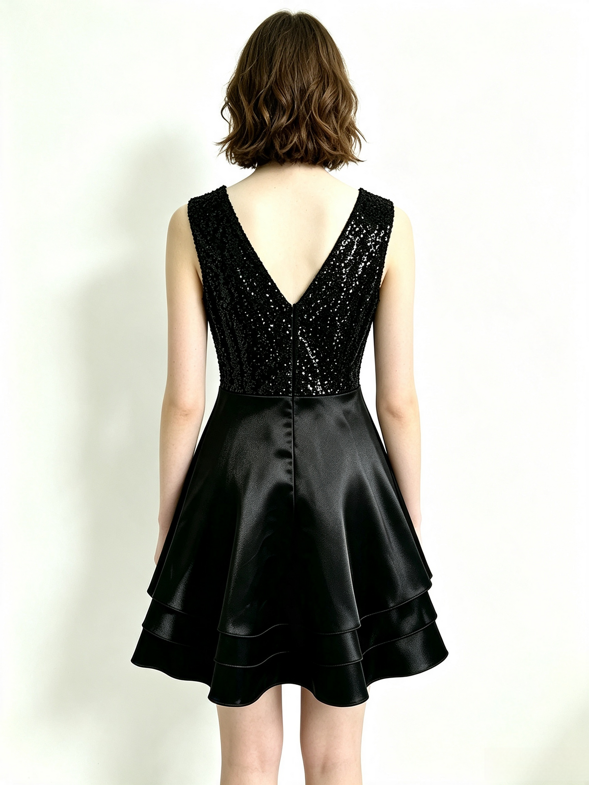 Black Sequin V-Neck Mini Dress