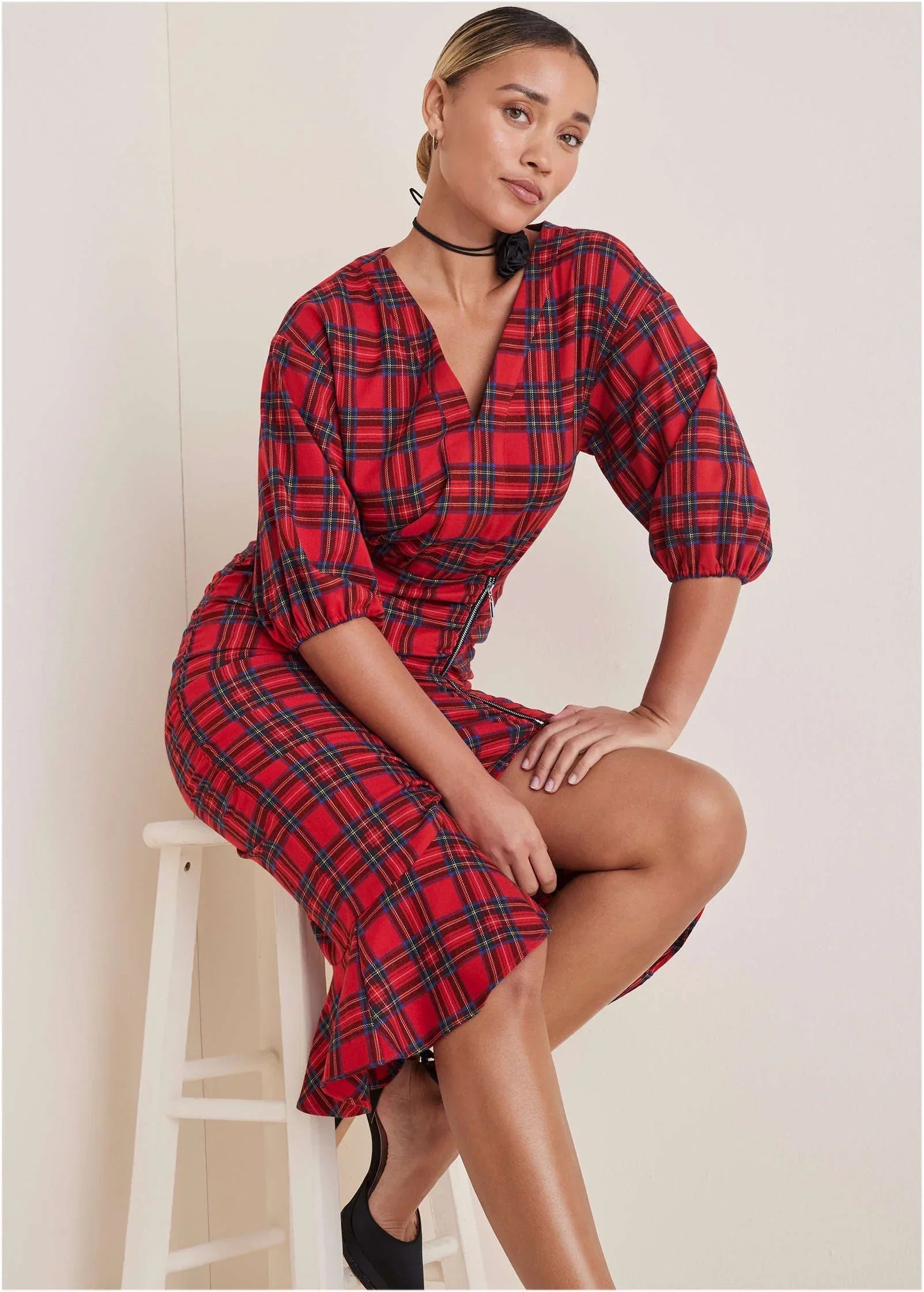 Ruffled Midi Dress Racing Red Multi