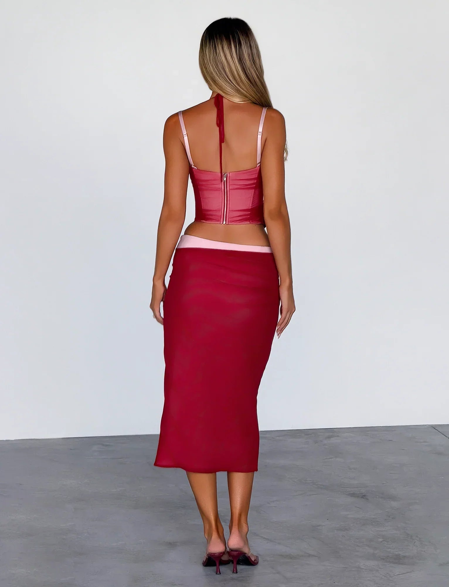 CALINE MIDI SKIRT RED