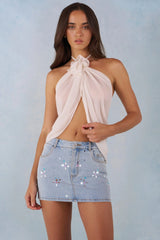 Halterneck Open Front Top in Ivory