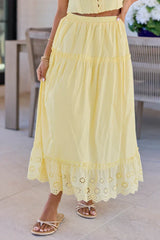 Joelle Yellow Eyelet Hem Maxi Skirt