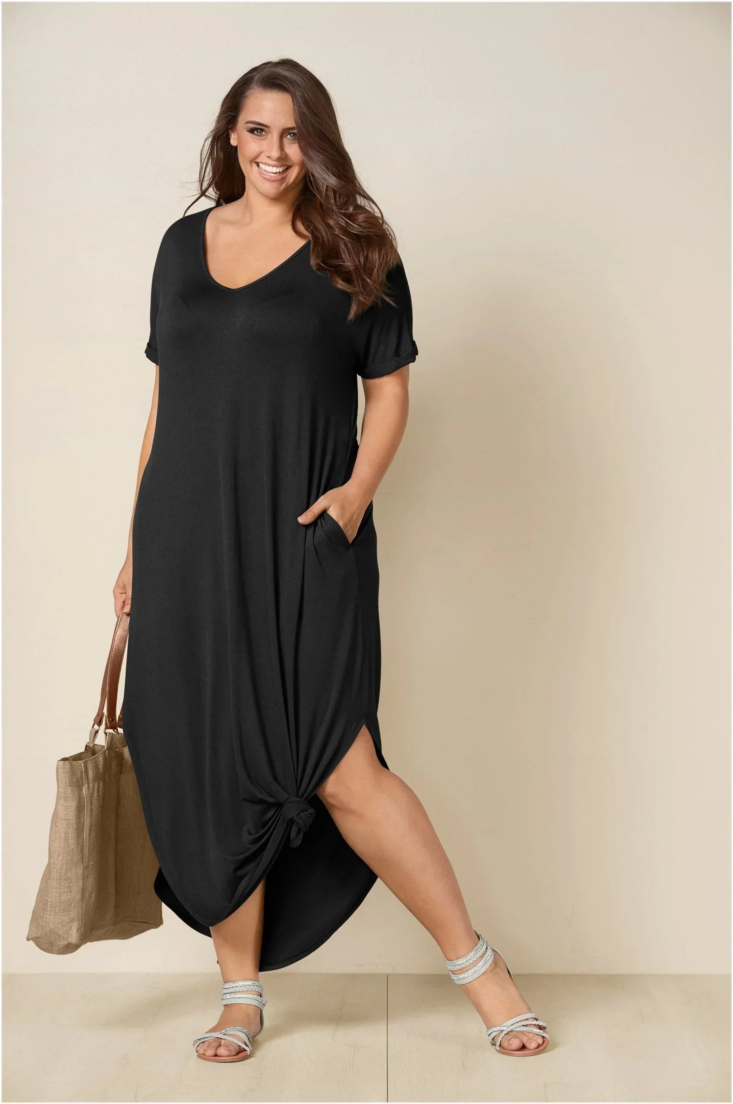 Casual T Shirt Maxi Dress Black