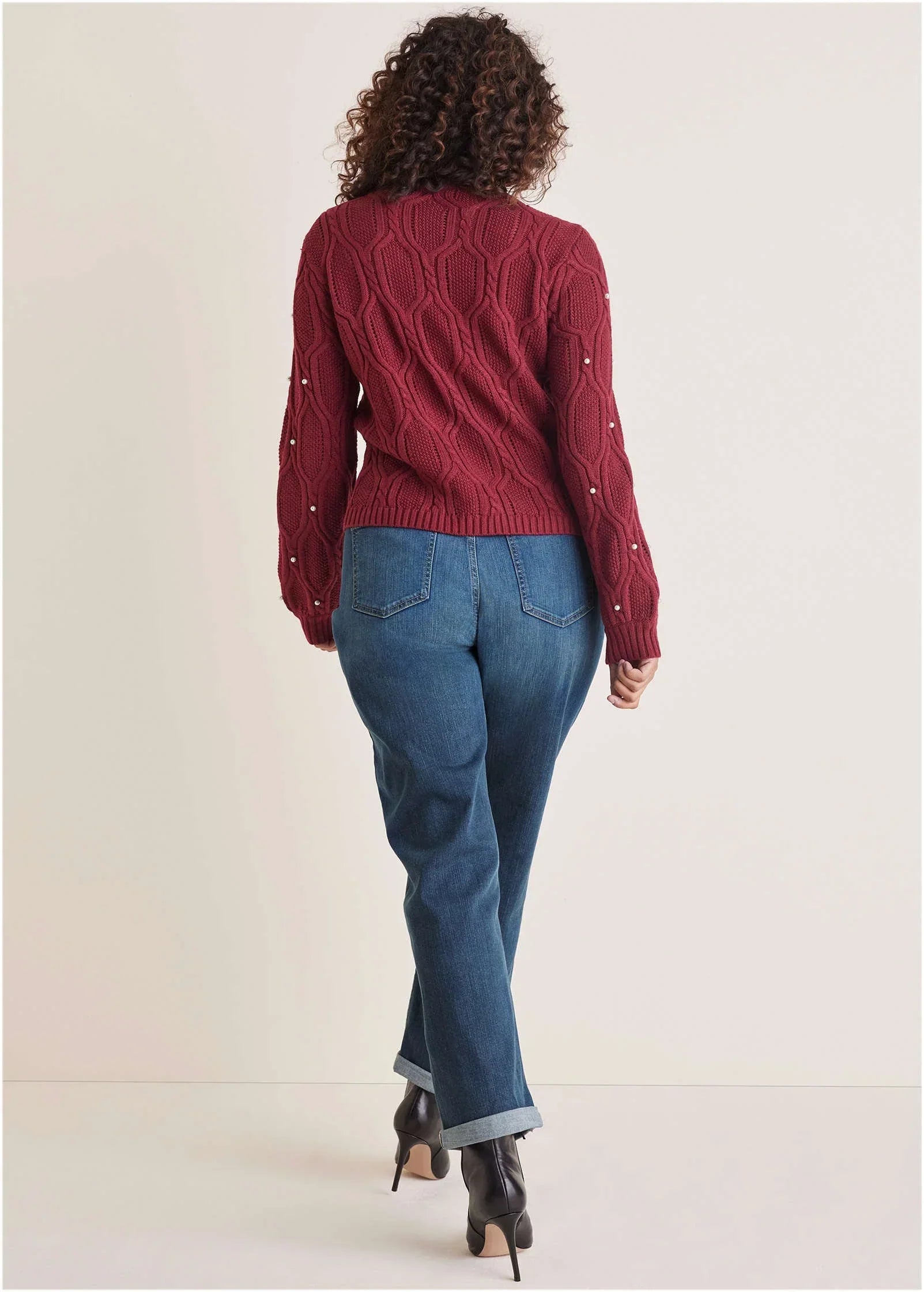 Pearl Detail Sweater Wine