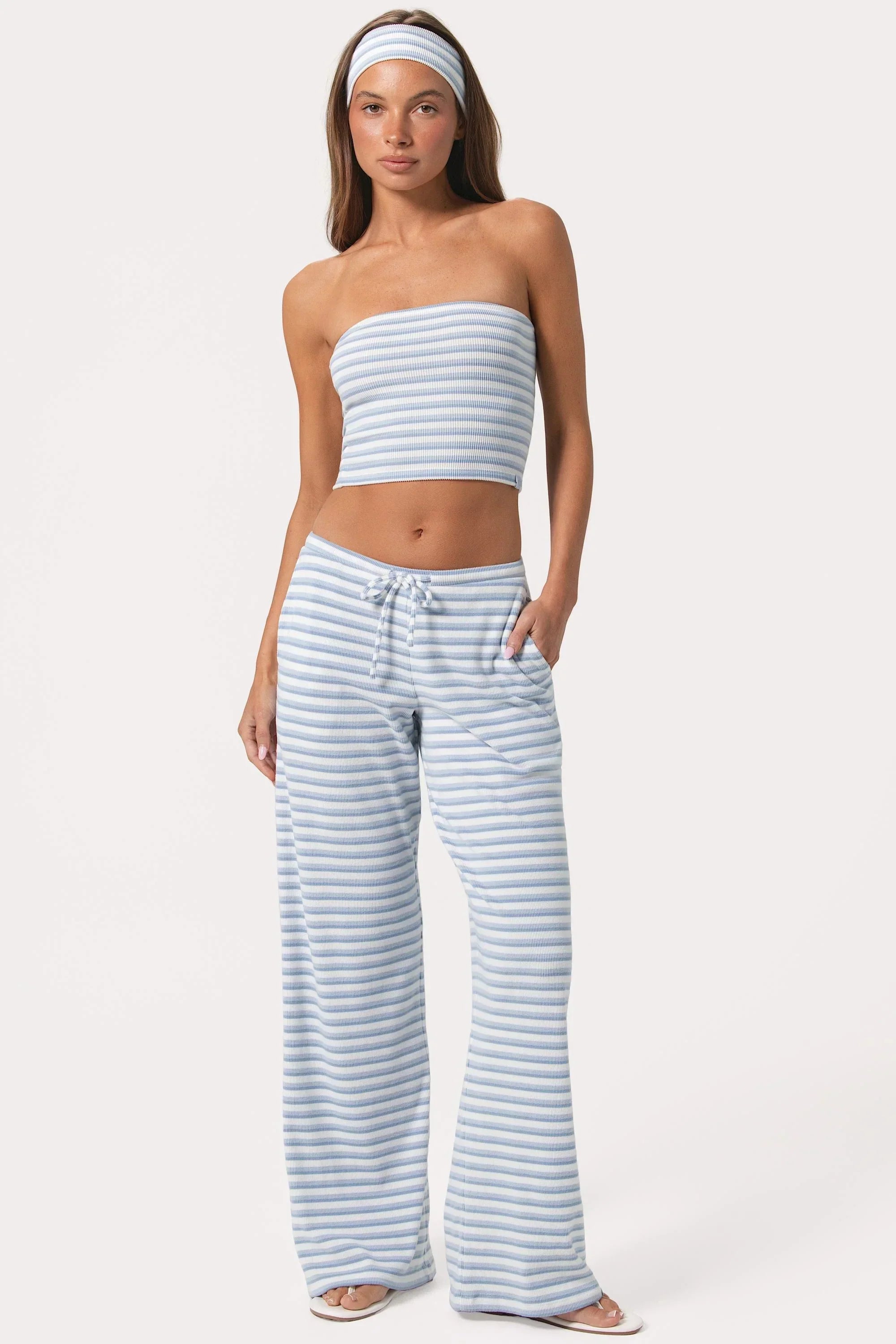 Ribbed Jersey Low Rise Trousers in Blue Stripe