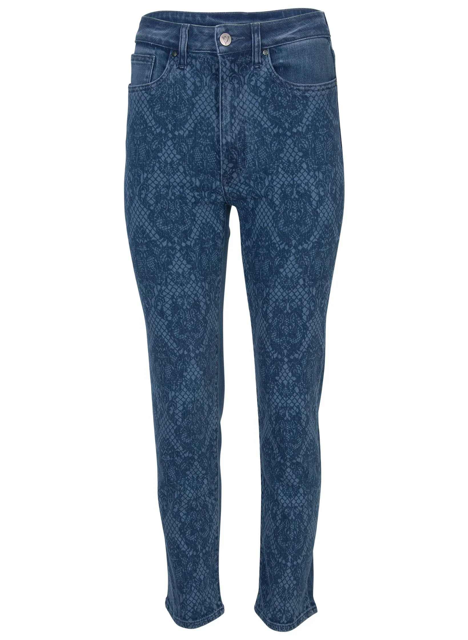 Lace Print Straight Jeans Medium Wash