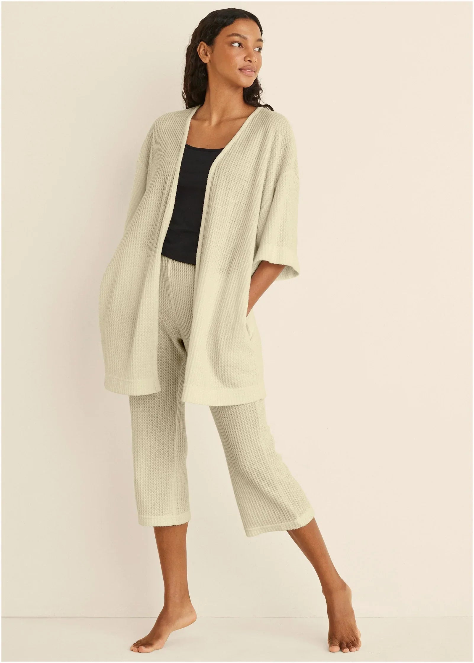 Cozy Waffle Crop Pant Oatmeal