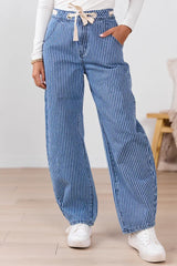 Olivia Navy Pinstripe Barrel Jeans SALE