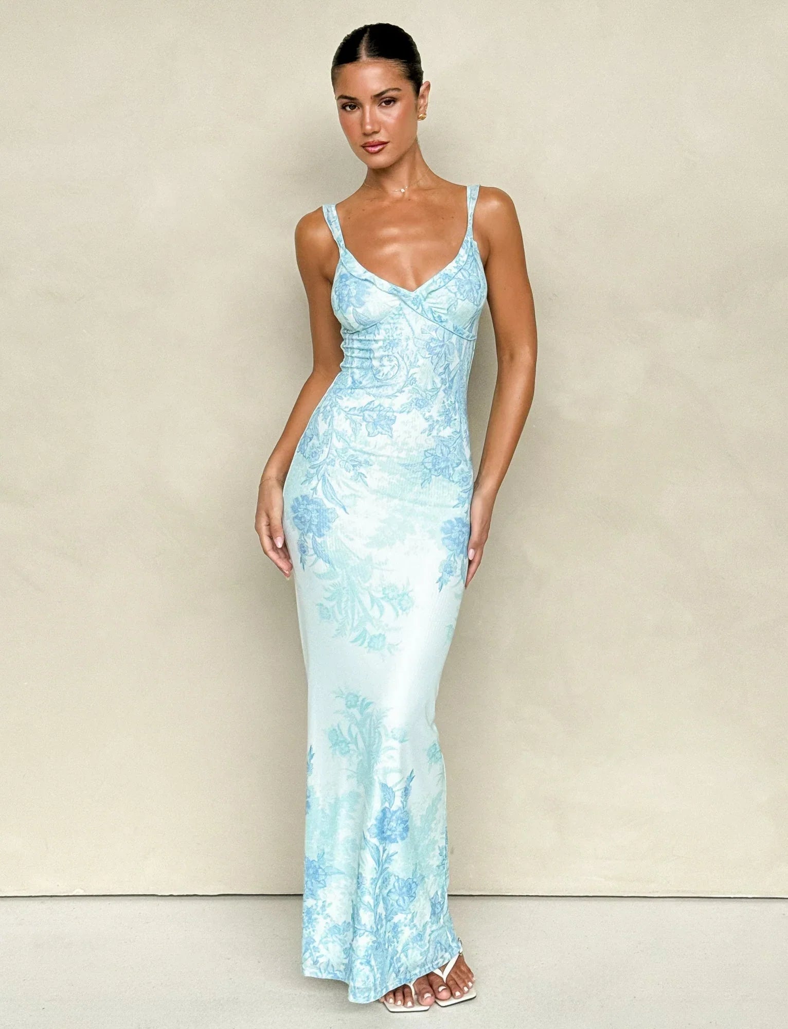 GUILIANNA FRILL MAXI DRESS BLUE FLORAL TAPESTRY