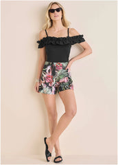 Off The Shoulder Romper Illuminated Jungle