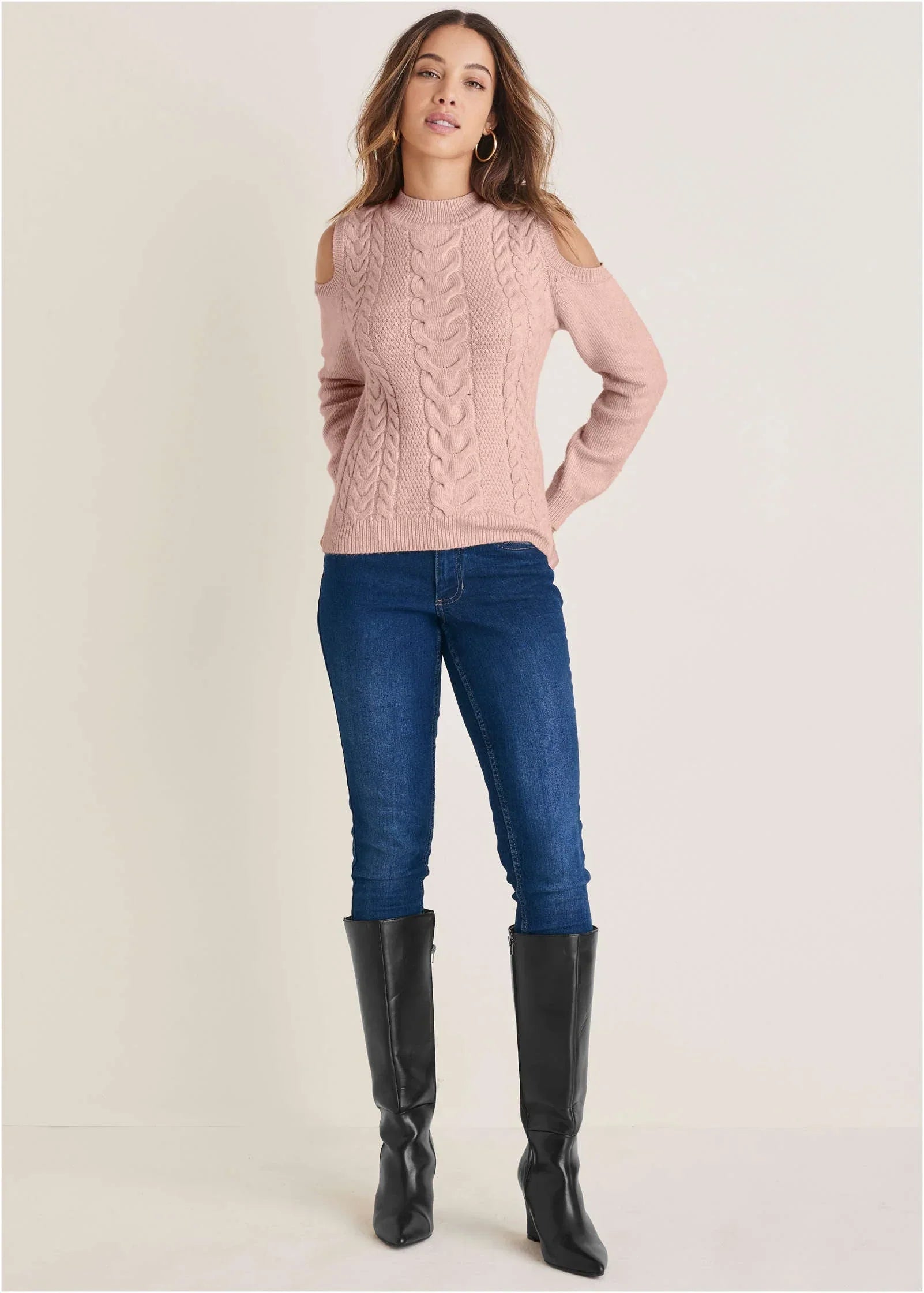 Cable Cold Shoulder Sweater Evening Sand