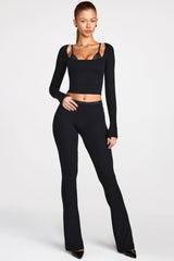 Modal Mid Rise Flared Trousers in Black