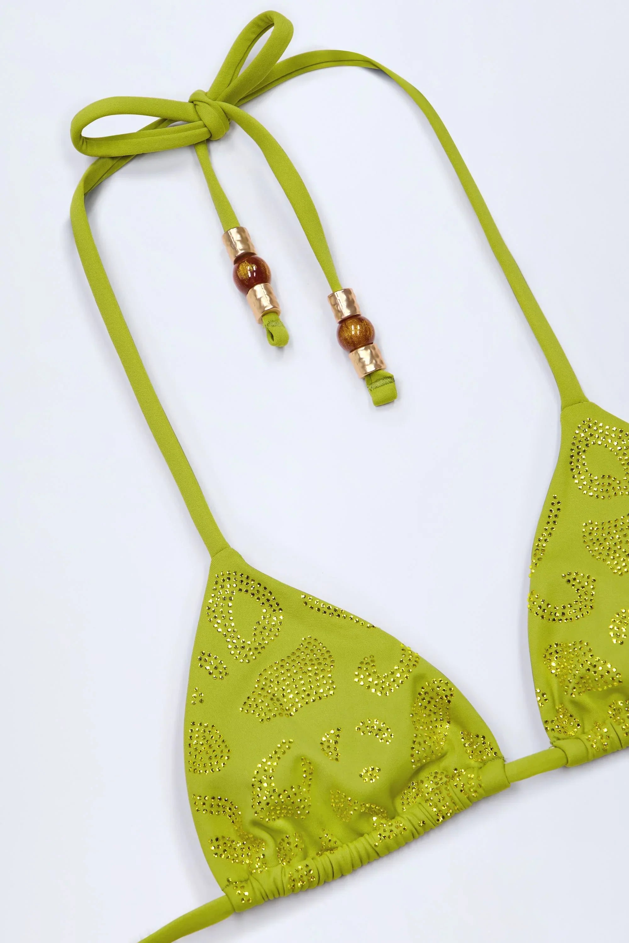 Charm Detail Triangle Bikini Top in Olive Green