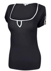 Button Detail Short Sleeve Jet Black