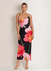 Large Poppies Maxi Dress Black Floral
