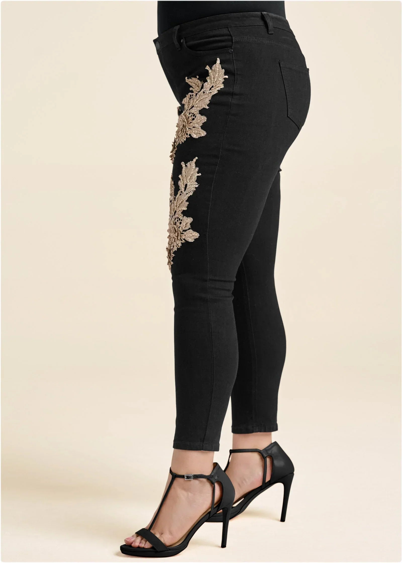 Floral Embellished Jeans Black Multi