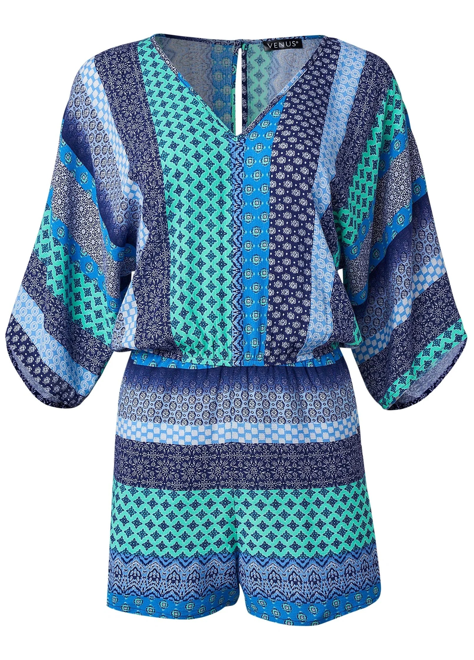 Mixed Print Romper Green Multi