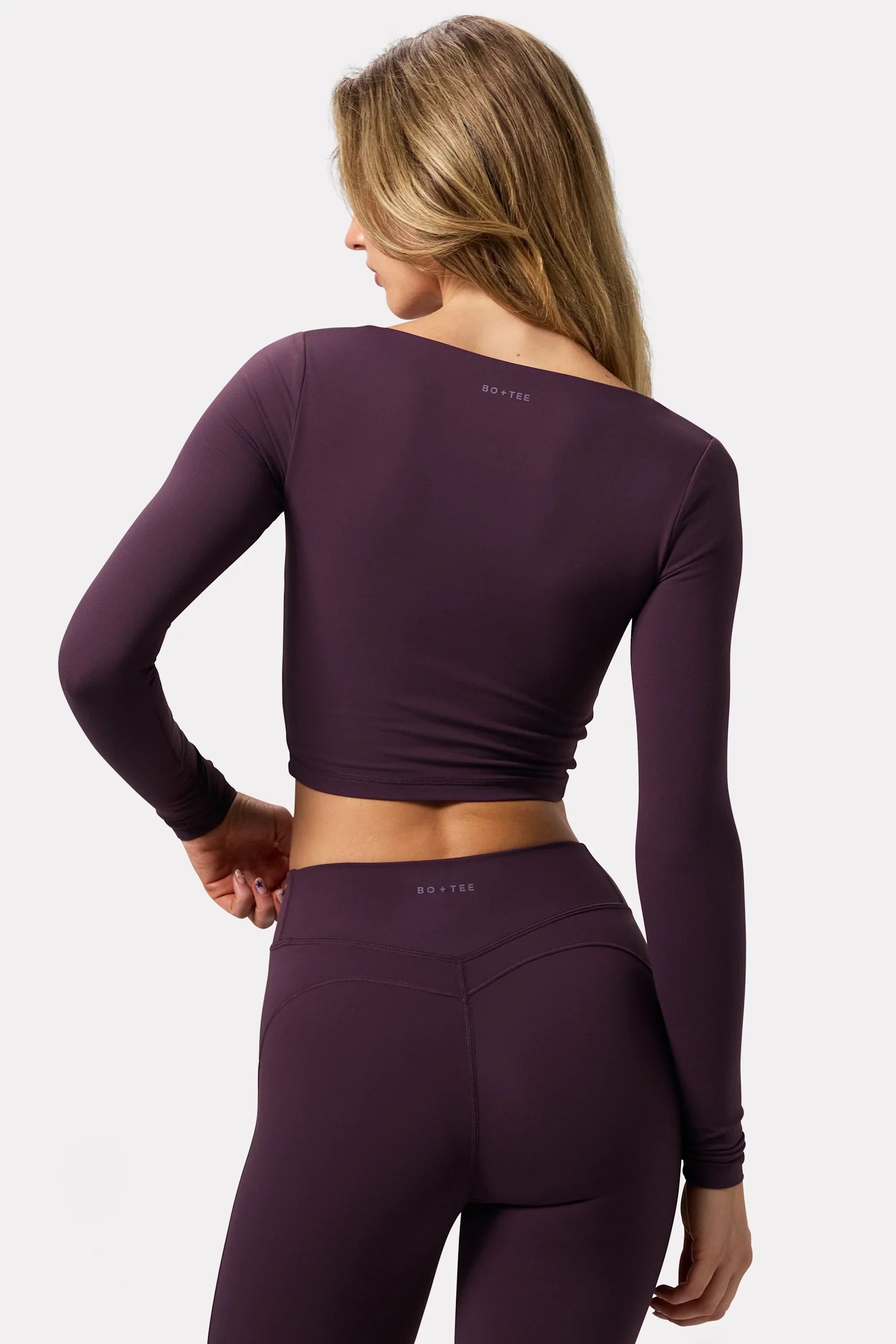 Soft Active Twist Front Crop Top in Plum