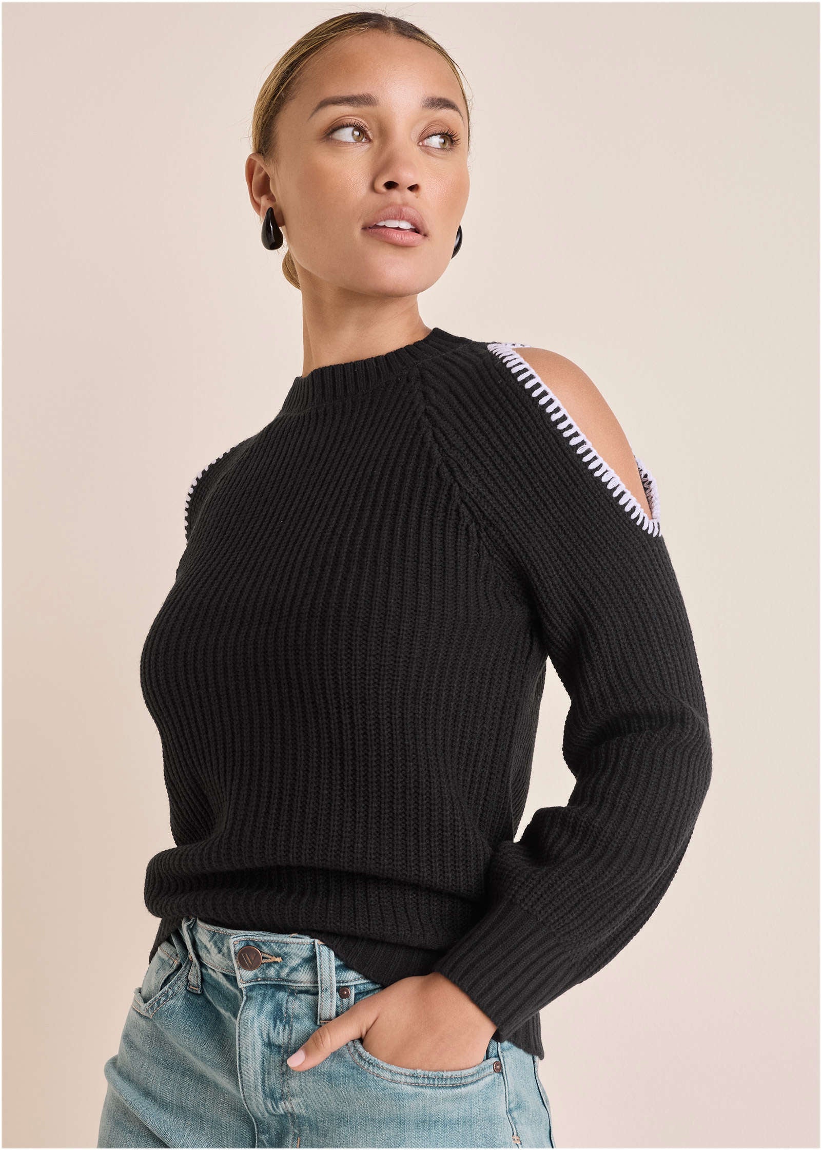 Cold Shoulder Sweater Jet Black