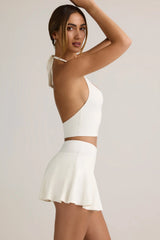 Modal Low Rise Ruched Mini Skort in White
