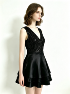 Black Sequin V-Neck Mini Dress