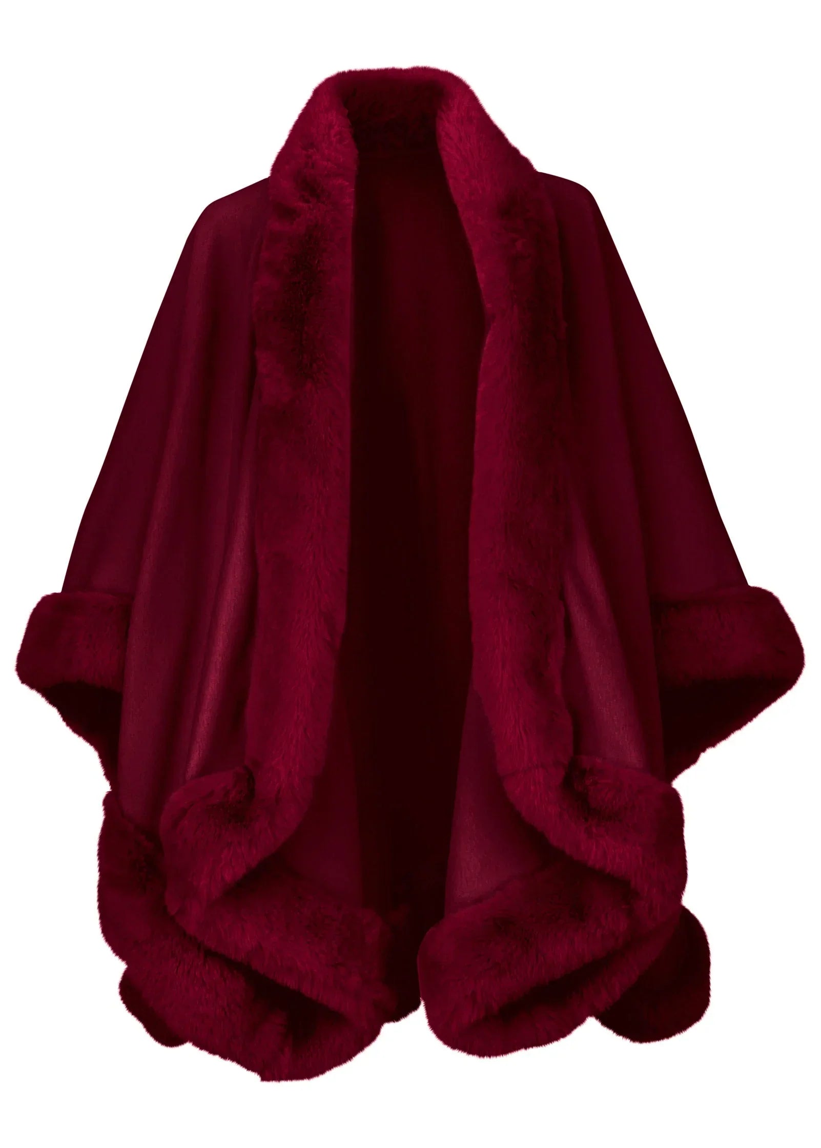Fur Trim Wrap Shawl Red