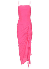 Side Ruffle Mesh Maxi Pink