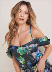 Cold Shoulder Draped Tank Midnight Garden