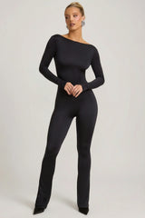 Slinky Jersey Bow Detail Jumpsuit in Black