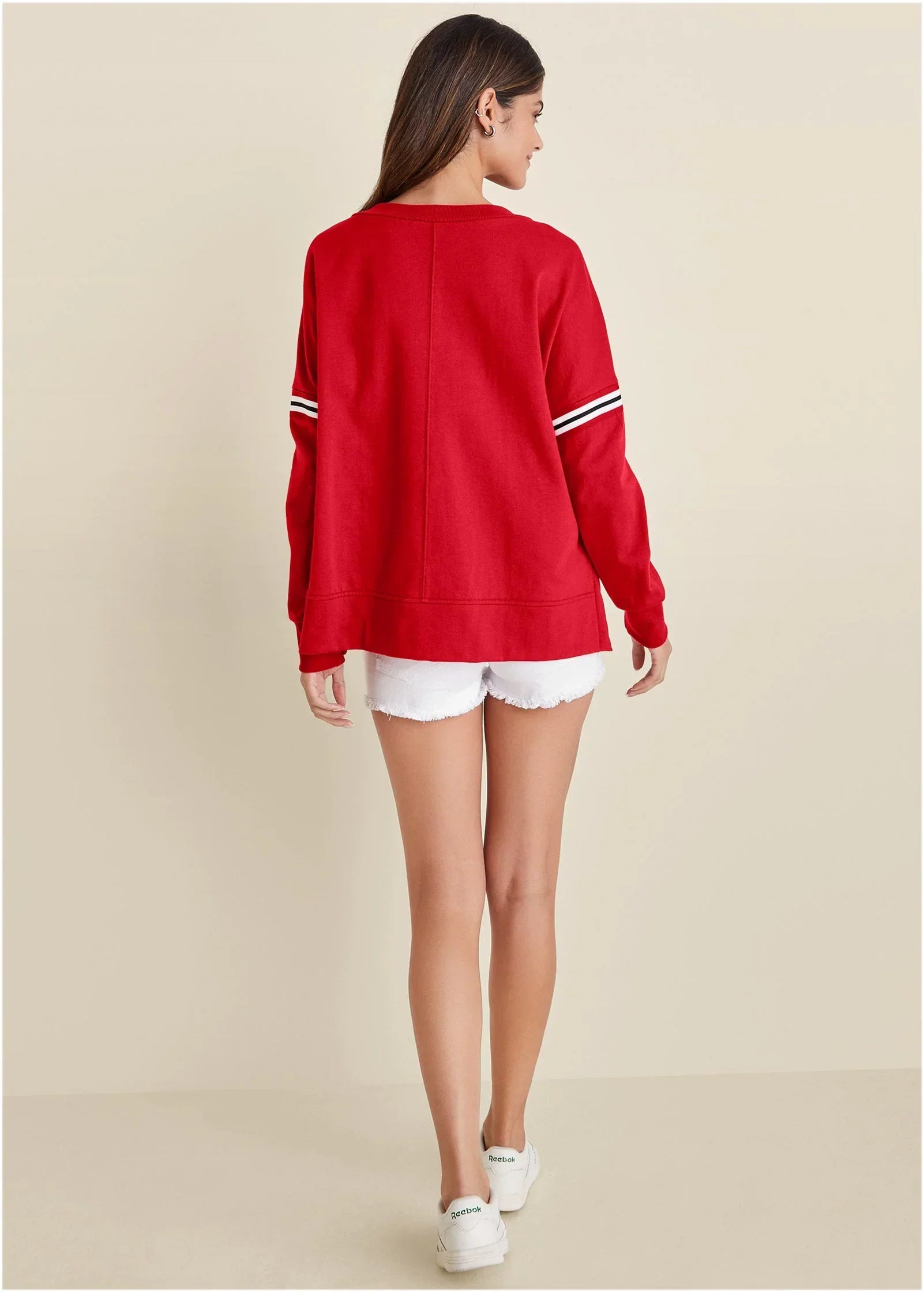 French Terry V Neck Top Red