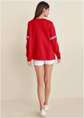 French Terry V Neck Top Red