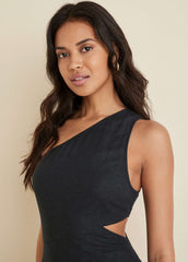 Linen Cutout Maxi Dress Jet Black