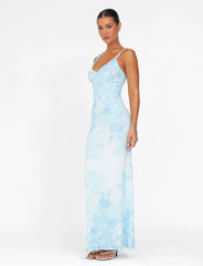 GUILIANNA FRILL MAXI DRESS BLUE FLORAL TAPESTRY