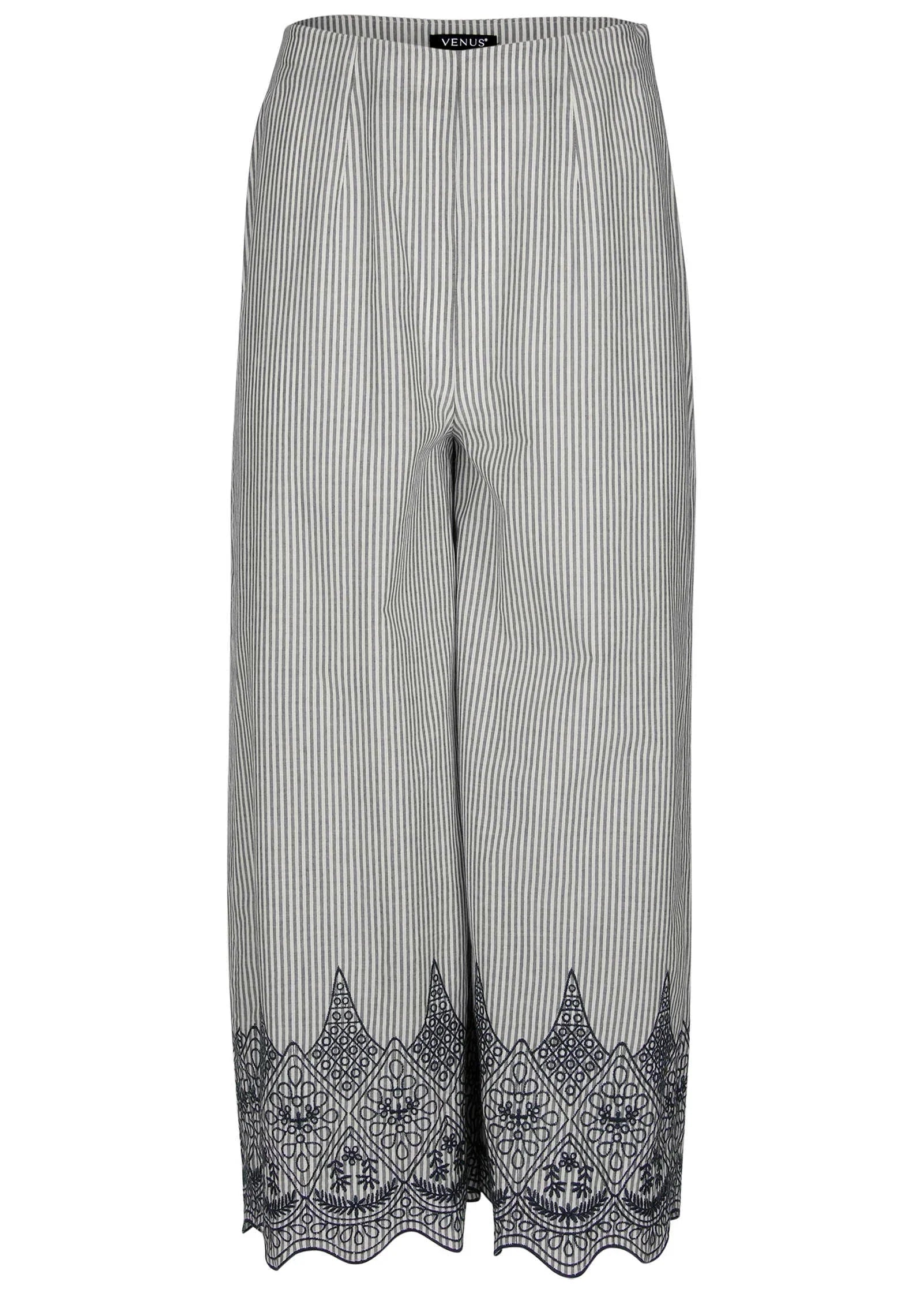 Pinstripe Eyelet Crop Pants Black Ecru