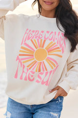 Here Comes The Sun Burst Cream Graphic Sweatshirt