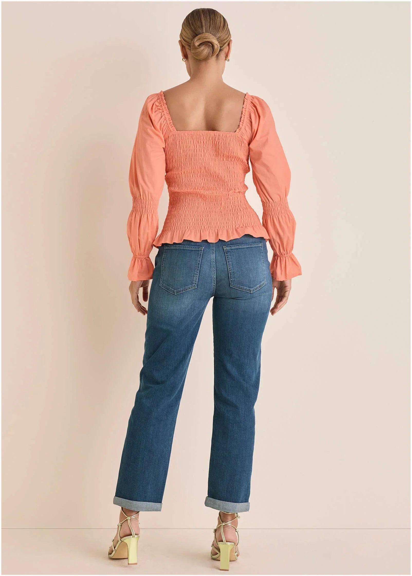 Smocked Ruffle Hem Top Coral