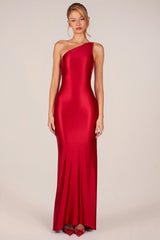 Asymmetric Tie Back Gown in Cherry