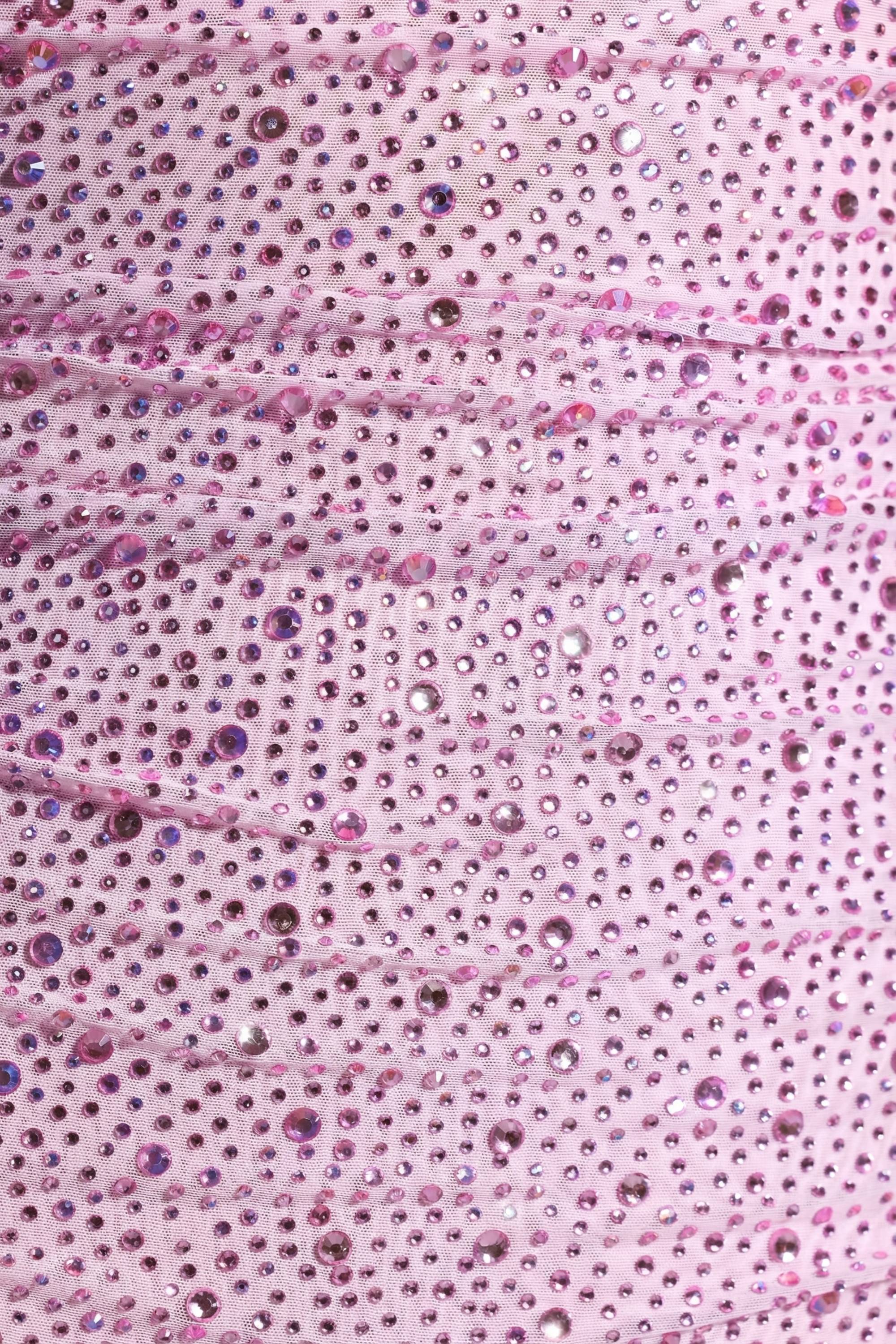 Embellished Draped Cowl Neck Mini Dress in Peony Pink