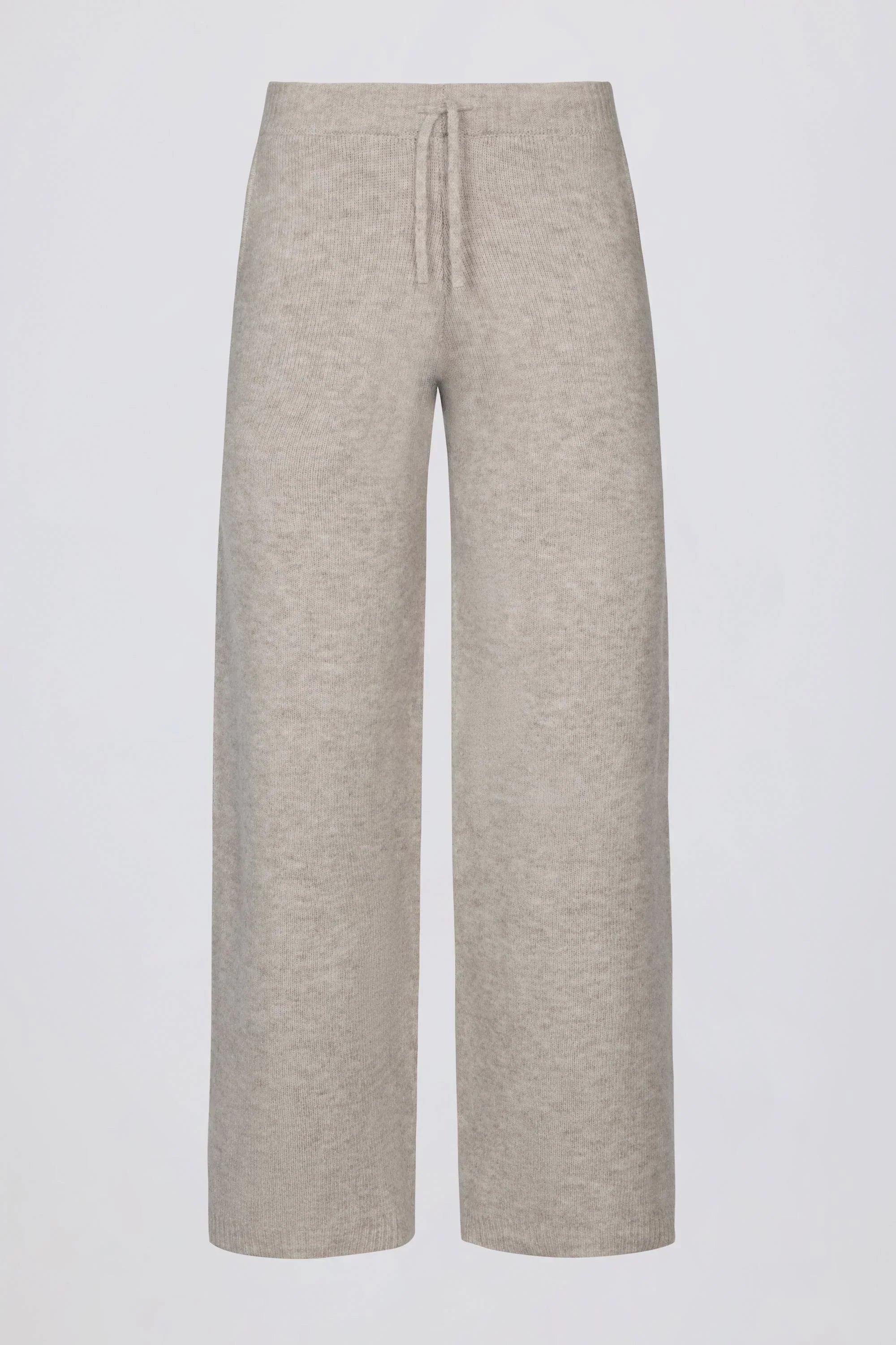 Knit Mid Rise Wide Leg Joggers in Beige