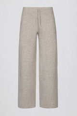 Knit Mid Rise Wide Leg Joggers in Beige